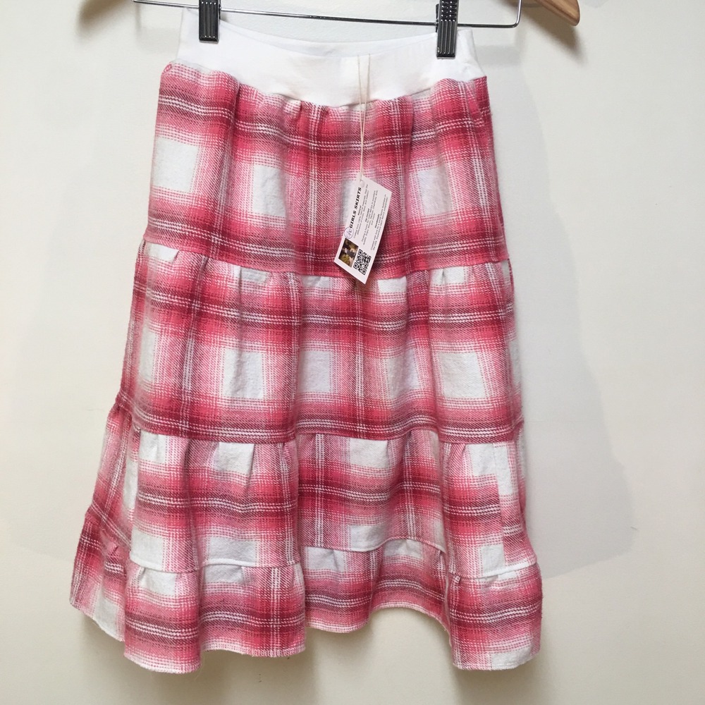 Skirt Flannel Tiered Girl 5/6 Maxi Pink Plaid Upcycled Cotton Mom and Pop's Kids